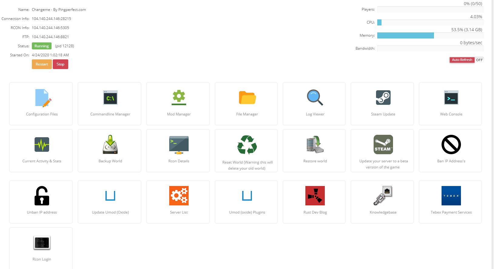 pingperfect control panel